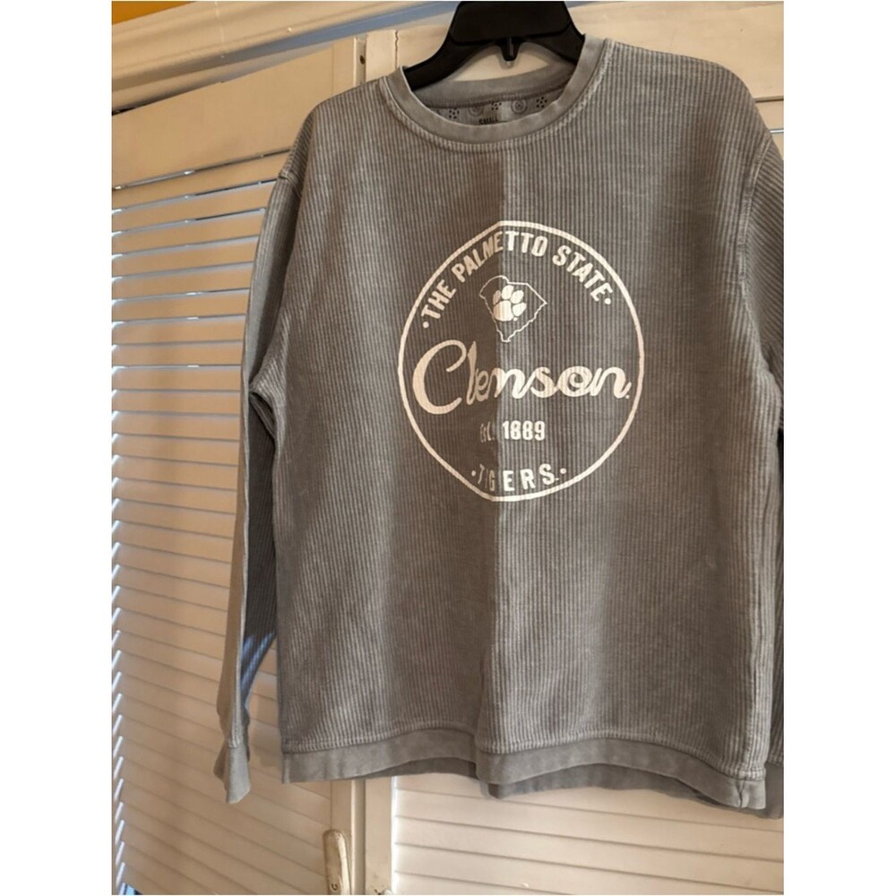 Pressbox Gray Clemson Corded Sweatshirt with White Logo